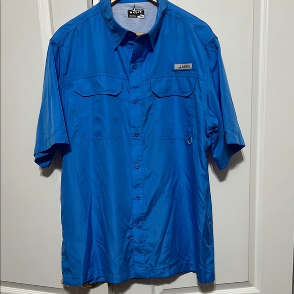 Habit Fishing Hiking Outdoor Bright Blue Button-Up Shirt - Picture 1 of 8